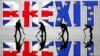 Small toy figures are seen in front of a Brexit logo in this illustration picture, March 30, 2019. 