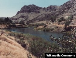 The Wind River on the Wind River Indian Reservation. Located in central-western Wyoming, the reservation is home to the Eastern Shoshone and Northern Arapaho tribes. Photo by James G. Howes, 1988.