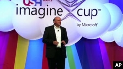 Microsoft Chairman Steve Balmer speaking at the ninth annual Imagine Cup in New York