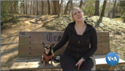 Julie Rukavina dan anjing chihuahua-nya. (Foto: VOA/video)