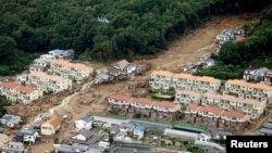 Tanah longsor yang menyapu daerah permukiman di Asaminami, Hiroshima di Jepang bagian barat (20/8).