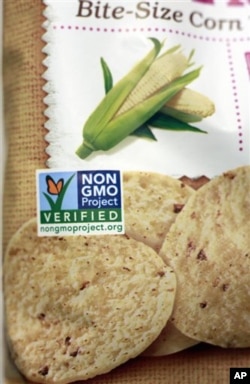 A product labeled with Non Genetically Modified Organism (GMO) is sold at the Lassens Natural Foods & Vitamins store in Los Angeles. Californians are considering Proposition 37, which would require labeling on all food made with altered genetic material.