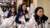 South Korean women's ice hockey team members leave after attending an inaugural ceremony ahead of the 2018 Pyeongchang Winter Olympics, in Seoul, South Korea, Jan. 24, 2018.