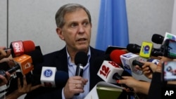 Guillermo Fernandez Maldonado, chief of the United Nation's human rights mission in Nicaragua speaks during a press conference at the U.N. building in Managua, Nicaragua, Aug. 31, 2018. Fernandez Maldonado said that he and his team would leave the country on Saturday.