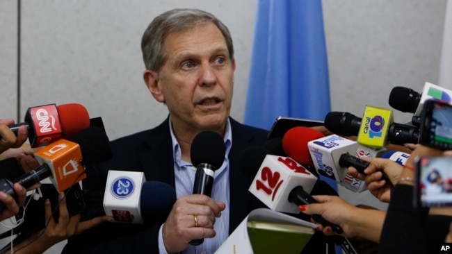 Guillermo Fernandez Maldonado, chief of the United Nation's human rights mission in Nicaragua speaks during a press conference at the U.N. building in Managua, Nicaragua, Aug. 31, 2018. Fernandez Maldonado said that he and his team would leave the country on Saturday.