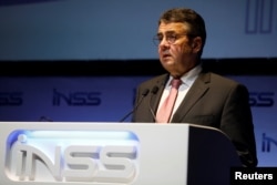 German Foreign Minister Sigmar Gabriel speaks during the 11th Annual International Institute for National Security Studies (INSS) Conference in Tel Aviv, Israel, Jan. 31, 2018.