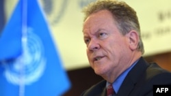 David Beasley, the United Nations World Food Program (WFP) executive director, speaks during a press conference in Seoul on May 15, 2018 after his recent visit to North Korea.