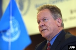 David Beasley, the U.N. World Food Program executive director, speaks during a press conference in Seoul on May 15, 2018, after a visit to North Korea.