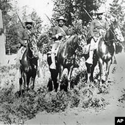 In this 1899 photo, Buffalo Soldiers in the 24th Infantry carry out mounted patrol duties in Yosemite