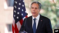 U.S. Secretary of State Antony Blinken speaks about modernizing American diplomacy during a speech at the Department of State's Foreign Service Institute in Arlington, Va., Oct. 27, 2021.