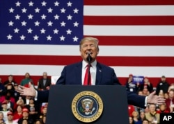 U.S. President Donald Trump speaks at a campaign rally at Atlantic Aviation in Moon Township, Pa., March 10, 2018.