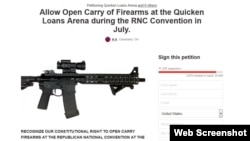 A March 27, 2016 screenshot of the Change.org petition calling for participants at the Republican nominating convention in Cleveland to be allowed to openly carry firearms.