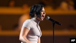 Singer Demi Lovato performs during the first day of the Democratic National Convention