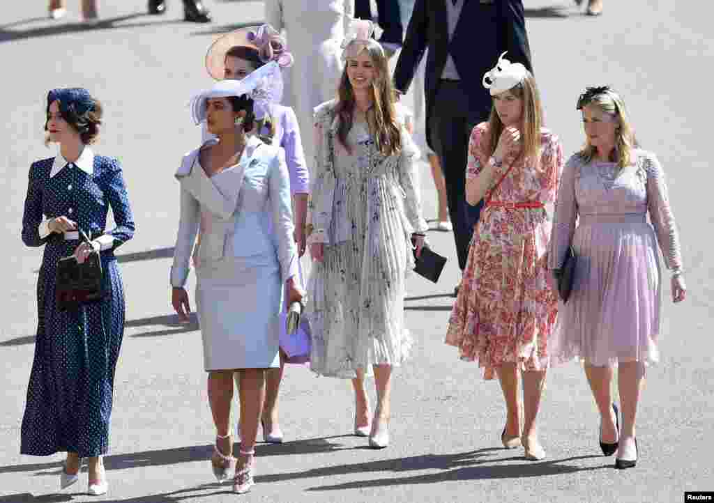 Bollywood actress Priyanka Chopra, 2nd left, arrives with other guests to the wedding of Prince Harry and Meghan Markle in Windsor, Britain, May 19, 2018.