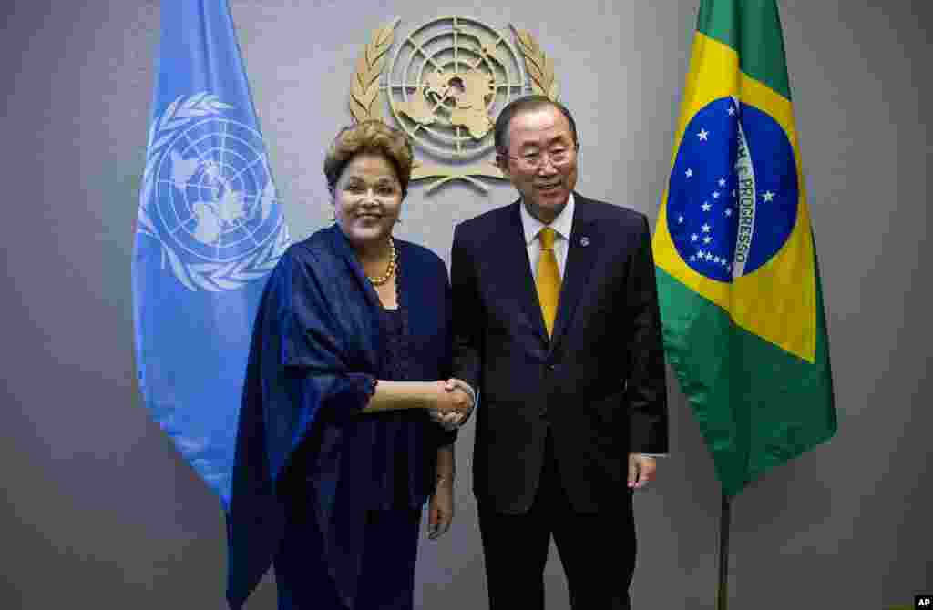 Dilma Rousseff junto al secretario general de la ONU, Ban Ki-moon.