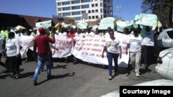 FILE: National Railways of Zimbabwe workers stage peaceful protests in the country's second largest city, Bulawayo.