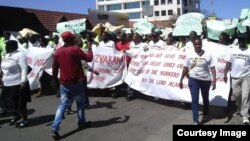 FILE: National Railways of Zimbabwe workers stage protests over wage delays in Zimbabwe's second largest city, Bulawayo. 