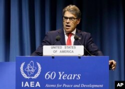 U.S. Energy Secretary Rick Perry delivers a speech during the general conference of the International Atomic Energy Agency (IAEA) in Vienna, Austria, Sept. 18, 2017.