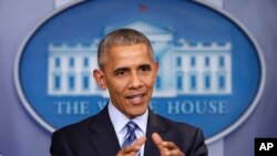 FILE - President Barack Obama speaks during a news conference in the briefing room of the White House in Washington, Dec. 16, 2016. He imposed sanctions on Russian officials and intelligence services in retaliation for Russia's interference in the U.S. presidential elections.