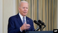 Presiden Amerika Joe Biden berbicara di Gedung Putih, Jumat (3/9). 