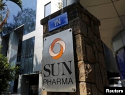 FILE - The logo of Sun Pharmaceutical Industries Ltd is pictured at its research and development center in Mumbai, India, Dec. 21, 2015.