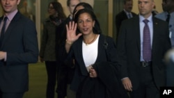 UN Ambassador Susan Rice walks from the United Nation General Assembly at U.N. headquarters in New York, November 29, 2012.