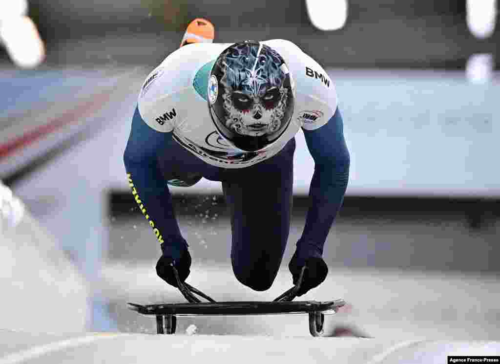 Australia&#39;s Nicholas Timmings competes in the men&#39;s Skeleton World Cup in Altenberg, Germany, Dec. 13, 2021.