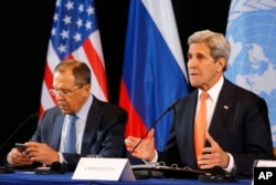 U.S. Secretary of State John Kerry, right, and Russian Foreign Minister Sergei Lavrov, shown at a Feb. 16 meeting in Germany, have pressed for the cease-fire.