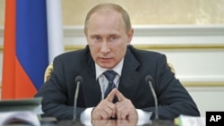Russian Prime Minister Vladimir Putin speaks during a meeting of the Government Presidium in Moscow, January 12, 2012.