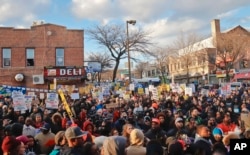 Hundreds rally for a march to the 71st Precinct on Empire Boulevard, April 5, 2018, in the Crown Heights neighborhood of Brooklyn, in New York, to protest the fatal police shooting of Saheed Vassell, a 34-year-old welder and father of a teenage son who was fatally shot by New York Police Department officers a day earlier.