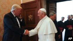 Pope Francis meets with President Donald Trump on the occasion of their private audience, at the Vatican, May 24, 2017.