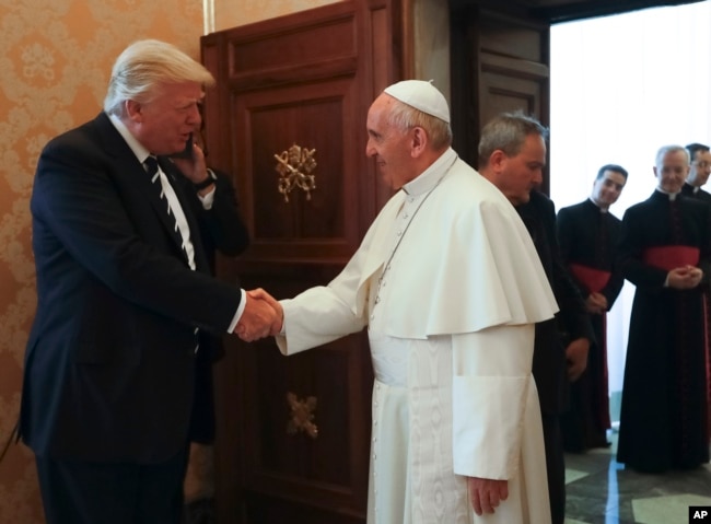 Pope Francis meets with President Donald Trump on the occasion of their private audience, at the Vatican, May 24, 2017.