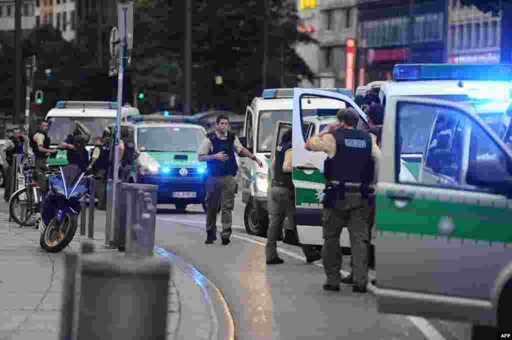Police secures the area of Karlsplatz (Stachus square) following shootings on July 22, 2016 in Munich.