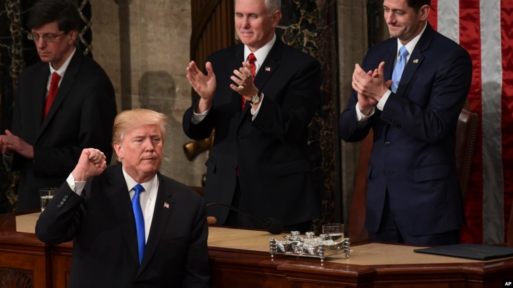 Le président Donald Trump à la fin de son discours annuel à Capitol Hill à Washington, le 30 janvier 2018.