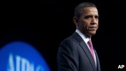 美國總統奧巴馬星期日在華盛頓對美國以色列公共事務委員會上。