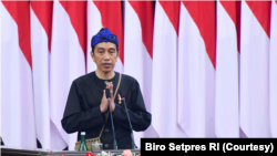 Jokowi dalam pidato Nota Keuangan di Gedung MPR/DPR RI, Senayan, Jakarta, Senin (16/8) menargetkan pertumbuhan ekonomi 2022 di kisaran 5%-5,5% (Foto: Courtesy/Biro Setpres)