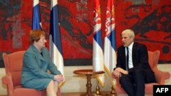 Predsednici Finske i Srbije Tarja Halonen i Boris Tadić razgovaraju tokom zvaničnog susreta u palati Srbije, 31. mart 2011.