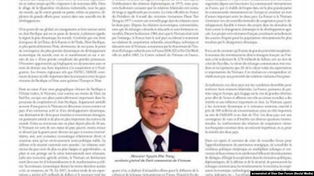 Bài viết của TBT ĐCSVN Nguyễn Phú Trọng đăng trên trang quảng cáo (Publicité) của báo Pháp Le Monde