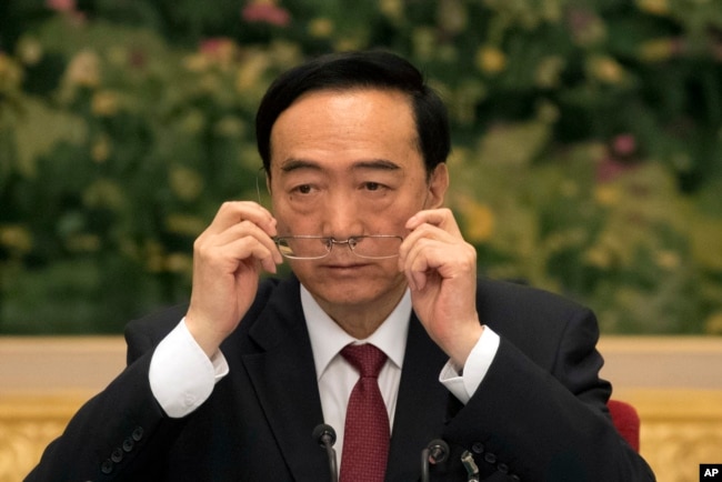 2017年10月19日，在北京举行的中共第十九次党代会期间，新疆党委书记陈全国在新疆代表团会议上。