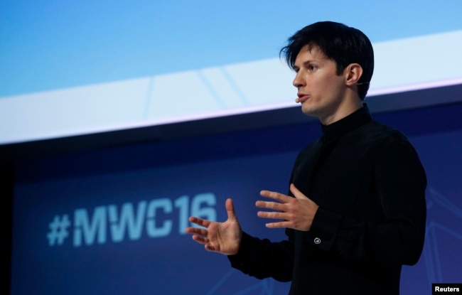 Founder and CEO of Telegram Pavel Durov delivers a keynote speech during the Mobile World Congress in Barcelona, Spain Feb. 23, 2016.