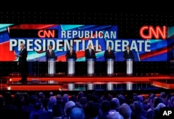 Toàn cảnh sân khấu của cuộc tranh luận giữa các ứng cử viên đảng Cộng Hòa tại Houston, Texas, ngày 25/2/2016.