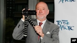 Director Greg MacGillivray holds a camera at a showing of "To the Arctic" held in New York city in April 2012.