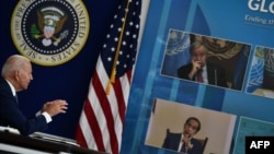 U.S. President Joe Biden convenes a virtual COVID-19 Summit on the sidelines of the U.N. General Assembly, Sept. 22, 2021, in the South Court Auditorium of the White House in Washington.