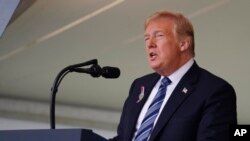 Donald Trump donne un discours lors de la commémoration du 11-Septembre, à Shanksville, en Pennsylvanie, le 11 septembre 2018.