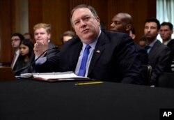 FILE - Secretary of State Mike Pompeo testifies before the Senate Foreign Relations Committee on Capitol Hill in Washington, July 25, 2018.