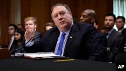 Secretary of State Mike Pompeo testifies before the Senate Foreign Relations Committee on Capitol Hill in Washington, July 25, 2018, during a hearing on diplomacy and national security.