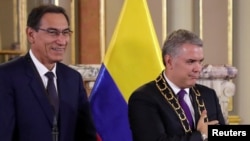 La migración venezolana fue uno de los temas cita del presidentes de Colombia, Iván Duque, (der.) y Martín Vizcarra de Perú, en la Comunidad Andina de Naciones.