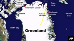 Map of Greenland's ice