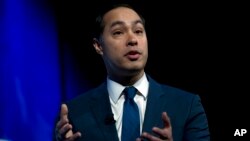 Former Housing and Urban Development Secretary and Democratic presidential candidate Julian Castro speaks during the We the People Membership Summit, featuring the 2020 Democratic presidential candidates, at the Warner Theater, in Washington, Apr. 1, 2019