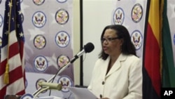 U.S. Deputy Assistant Secretary of State for African Affairs Susan Page addressing a news conference in Harare, Zimbabwe.